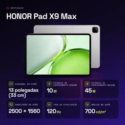 HONOR Pad X9 Max 6Go/256Go Gris 13 pouces LCD 120Hz Snapdragon 6s 4G Gen 2 10100mAh - caractéristiques, 700 cd/m²