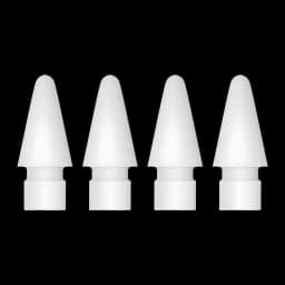 Pontas de substituição Apple Pencil Tips Pack 4 Unidades Branco Silicone, vista frontal: 4 pontas cónicas brancas alinhadas
