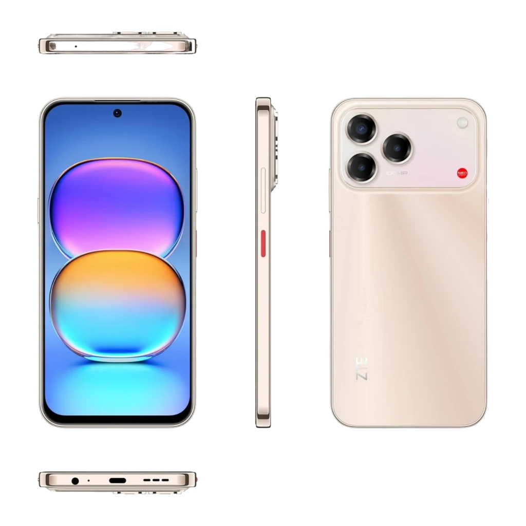 ZTE Blade V80 Pro 8GB/256GB Dorado 6,75 pulgadas IPS 120Hz 108MP IP64, vistas múltiples: frontal con pantalla IPS, lateral