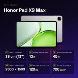 Honor Pad X9 Max 4Go/128Go Gris 13 pouces LCD 120Hz Snapdragon 6s 4G Gen 2 10100mAh - caractéristiques, 33 cm (13")