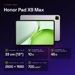 Honor Pad X9 Max 4Go/128Go Gris 13 pouces LCD 120Hz Snapdragon 6s 4G Gen 2 10100mAh - caractéristiques, 120 Hz