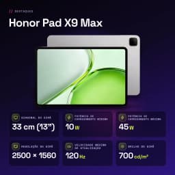 Honor Pad X9 Max 4Go/128Go Gris 13 pouces LCD 120Hz Snapdragon 6s 4G Gen 2 10100mAh - caractéristiques, 700 cd/m²