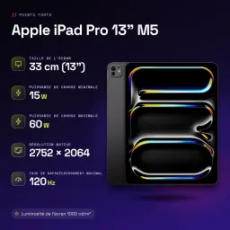 Apple iPad Pro 13 pouces M5 256Go Noir OLED 120Hz - caractéristiques, 256 GB