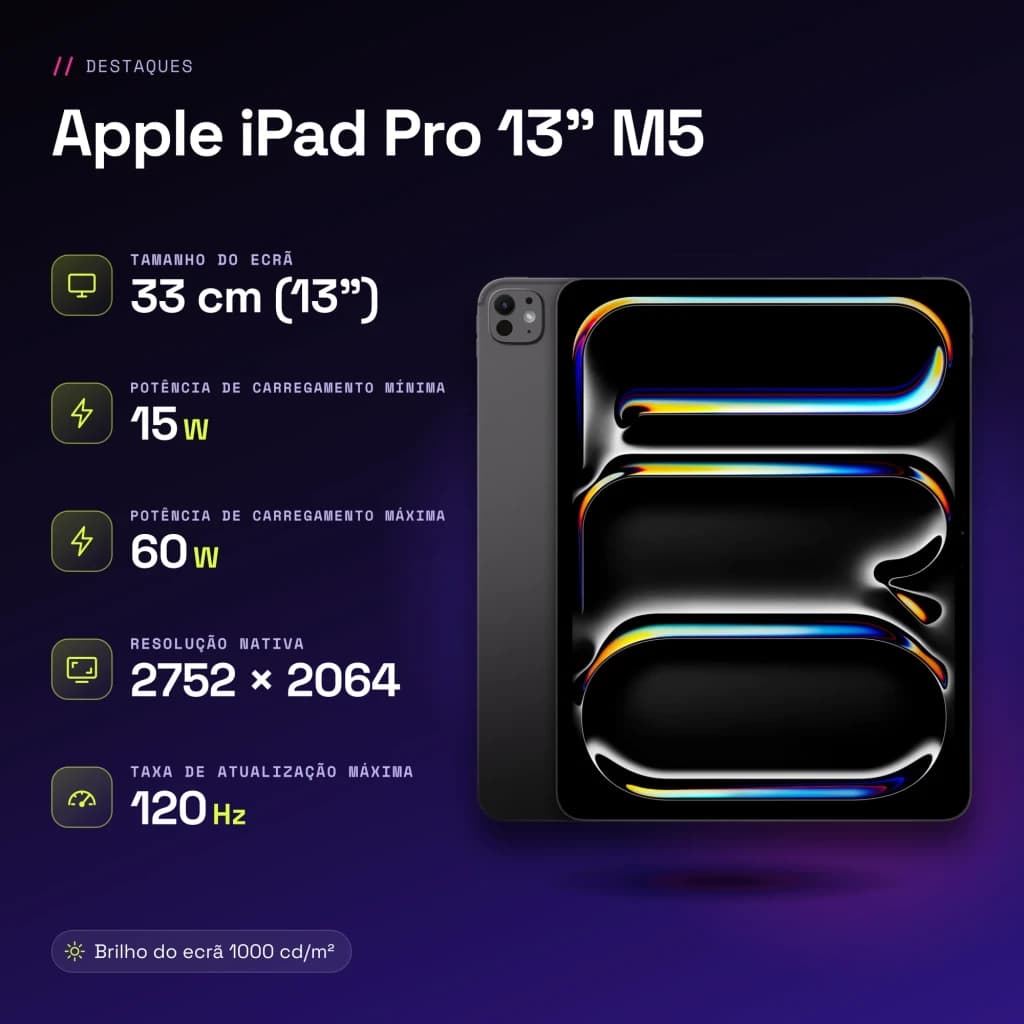 Apple iPad Pro 13 pouces M5 256Go Noir OLED 120Hz - caractéristiques, 33 cm (13")