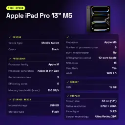 Apple iPad Pro 13 pouces M5 256Go Noir OLED 120Hz - caractéristiques, 1000 cd / m²
