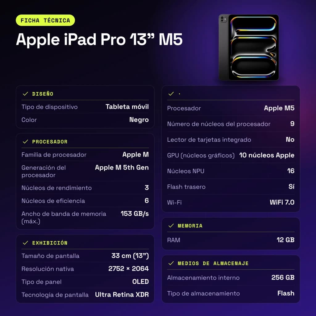 Apple iPad Pro 13 pouces M5 256Go Noir OLED 120Hz - caractéristiques, 120 Hz