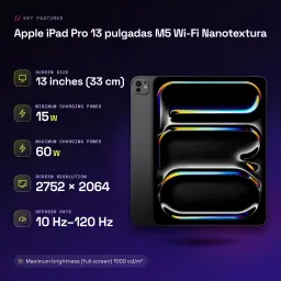 Apple iPad Pro 13 pouces M5 Wi-Fi Nanotexture 1 To Noir OLED 120Hz Tandem - caractéristiques, 1 TB