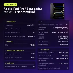 Apple iPad Pro 13 pouces M5 Wi-Fi Nanotexture 1 To Noir OLED 120Hz Tandem - caractéristiques, WiFi 7.0