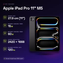 Apple iPad Pro 11 pouces M5 256Go Noir OLED 120Hz Wi-Fi + Cellular - caractéristiques, 12 GB