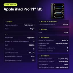 Apple iPad Pro 11 pouces M5 256Go Noir OLED 120Hz Wi-Fi + Cellular - caractéristiques, 120 Hz