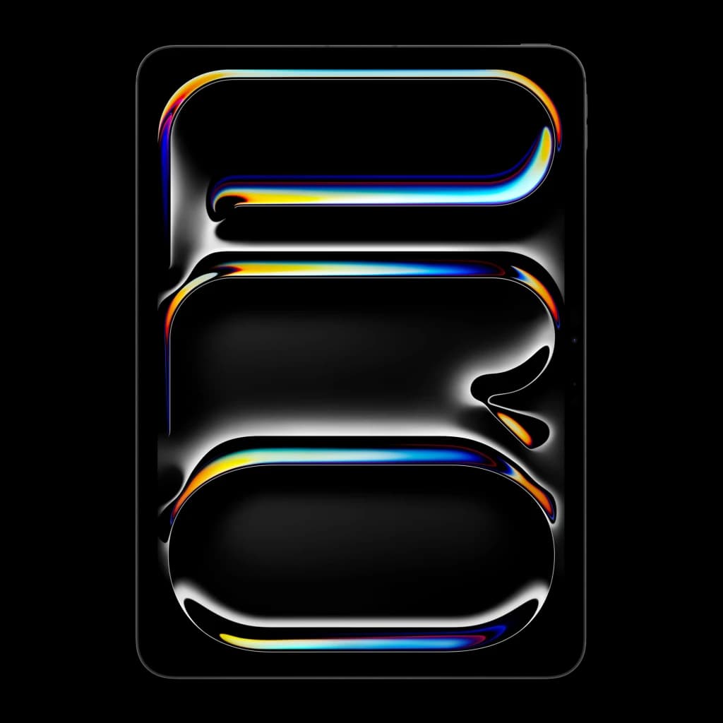 Apple iPad Pro 11 pouces M5 256Go Noir OLED 120Hz Wi-Fi + Cellular - fond d'écran abstrait aux reflets irisés
