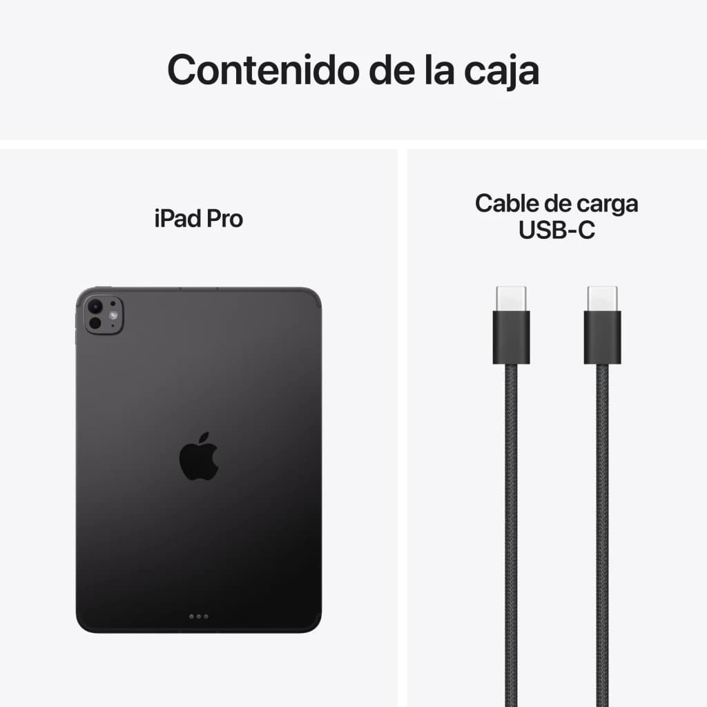 Apple iPad Pro 11 pouces M5 256Go Noir OLED 120Hz Wi-Fi + Cellular - dos avec module caméras et câble USB-C