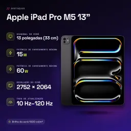 Apple iPad Pro M5 13 pouces 512 Go Noir OLED 120Hz 5G - caractéristiques, 1000 cd/m²