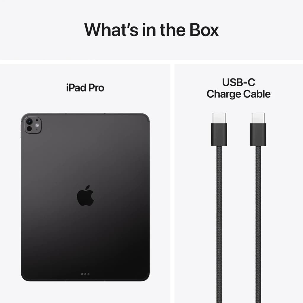 Apple iPad Pro M5 13 pouces 512 Go Noir OLED 120Hz 5G - dos avec module caméras et câble USB-C tressé