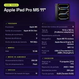Apple iPad Pro M5 11 pouces 256 Go Noir OLED 120Hz - caractéristiques, WiFi 7.0