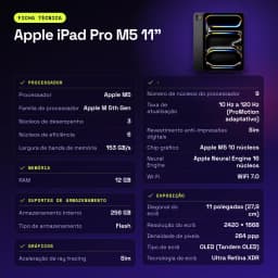 Apple iPad Pro M5 11 pouces 256 Go Noir OLED 120Hz - caractéristiques