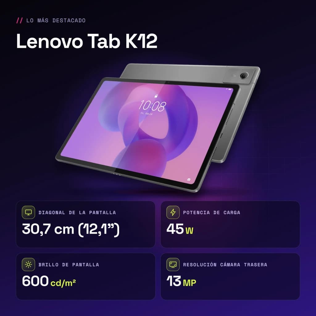 Lenovo Tab K12 Wi-Fi 8GB/128GB Gris 12,1 pulgadas IPS 90Hz Dimensity 6400 10200mAh - características