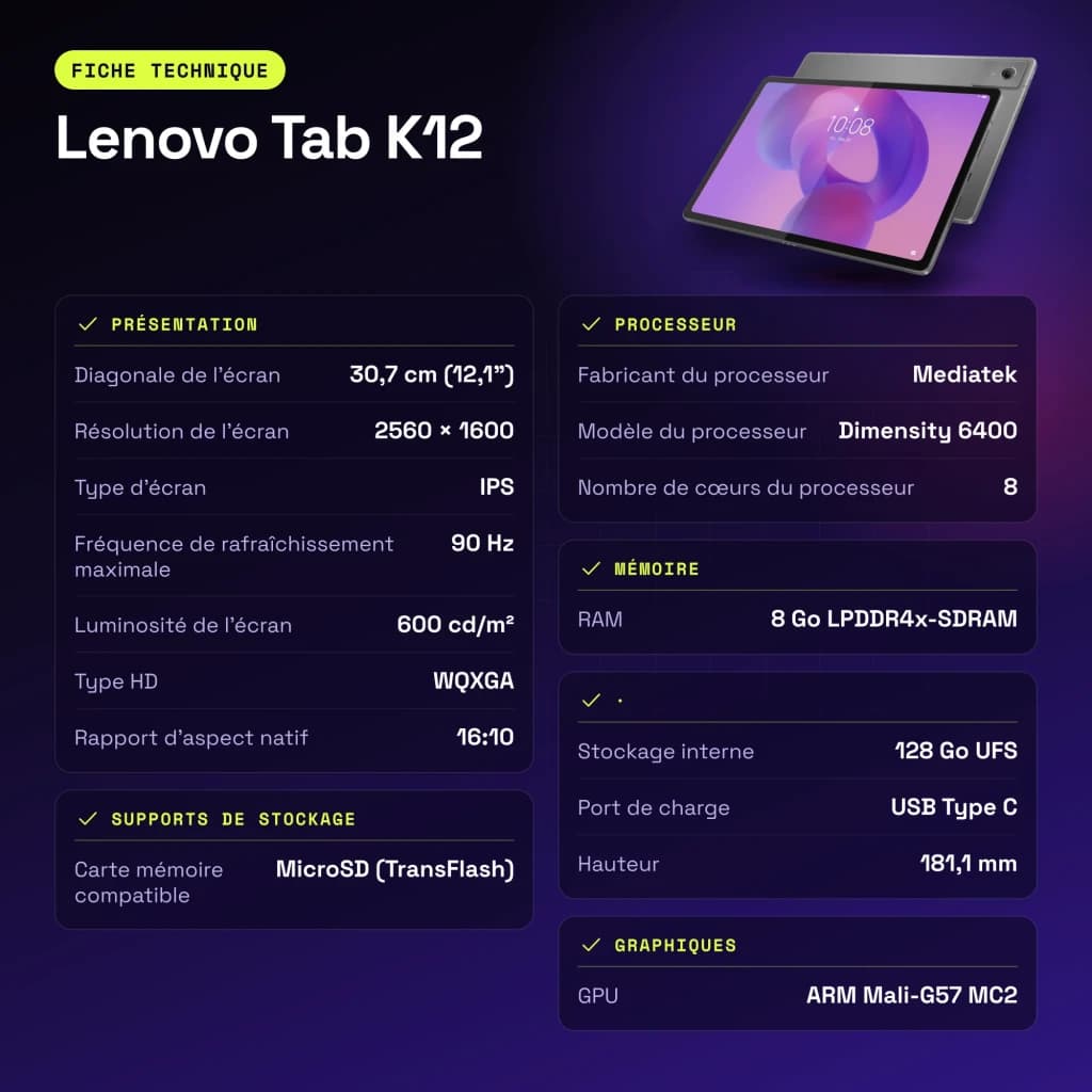 Lenovo Tab K12 Wi-Fi 8GB/128GB Gris 12,1 pulgadas IPS 90Hz Dimensity 6400 10200mAh - características, WiFi 5.0