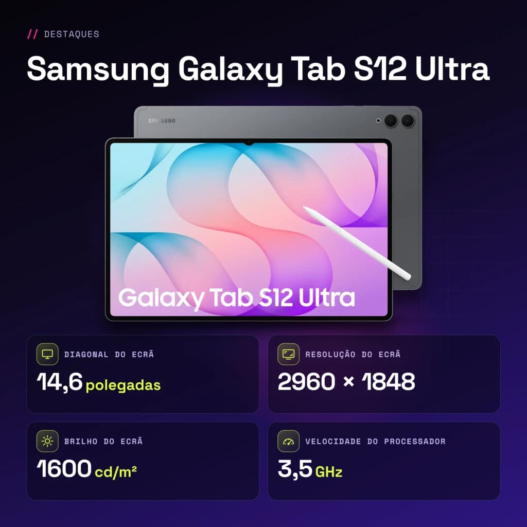 Samsung Galaxy Tab S12 Ultra 12Go/512Go Gris S Pen inclus 14,6 pouces Dynamic AMOLED 2X 11600mAh - caractéristiques, 13 MP