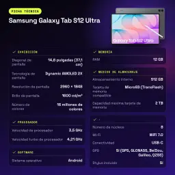 Samsung Galaxy Tab S12 Ultra 12Go/512Go Gris S Pen inclus 14,6 pouces Dynamic AMOLED 2X 11600mAh - caractéristiques, 8 MP