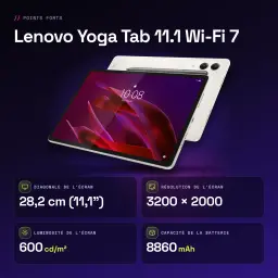 Lenovo Yoga Tab 11.1 Wi-Fi 7 12 Go/256 Go Gris 11,1 pouces 3.2K 144Hz Snapdragon 8 Gen 3 8860mAh - caractéristiques, 3,3 GHz
