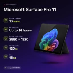 Tablet Microsoft Surface Pro 11 16GB/256GB 13 pulgadas PixelSense Flow 120Hz Táctil Intel Core Ultra 5 236V SSD Negro
