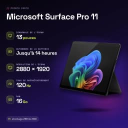 Tablet Microsoft Surface Pro 11 16GB/256GB 13 pulgadas PixelSense Flow 120Hz Táctil Intel Core Ultra 5 236V SSD Negro