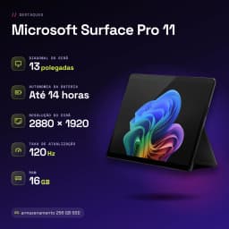 Tablet Microsoft Surface Pro 11 16GB/256GB 13 pulgadas PixelSense Flow 120Hz Táctil Intel Core Ultra 5 236V SSD Negro