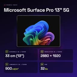 Microsoft Surface Pro 13 pulgadas 5G 32GB/1TB OLED 120Hz Intel Core Ultra 7 366H WiFi 7 Negro Platino - 900 cd / m²
