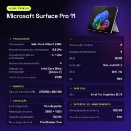 Tablet Microsoft Surface Pro 11 16GB/512GB 13 polegadas Intel Core Ultra 5 236V SSD Platina - características, 10 MP