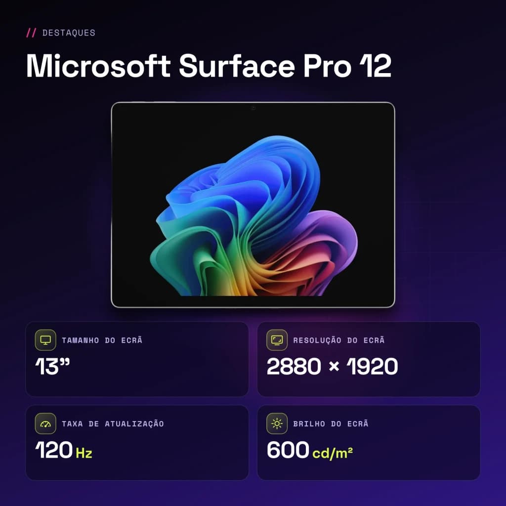 Microsoft Surface Pro 12 32GB/256GB 13 pulgadas LCD PixelSense 120Hz Intel Core Ultra 5 335 WiFi 7 Platino - 600 cd/m²