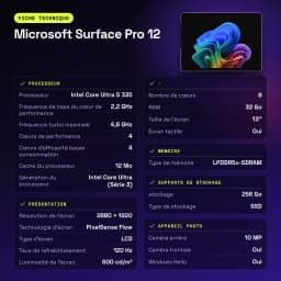 Microsoft Surface Pro 12 32GB/256GB 13 pulgadas LCD PixelSense 120Hz Intel Core Ultra 5 335 WiFi 7 Platino - 47 Wh