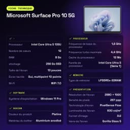 Microsoft Surface Pro 10 5G 8GB/256GB 13 pulgadas Gris PixelSense Flow Táctil Intel Core Ultra 5 135U 19h - características