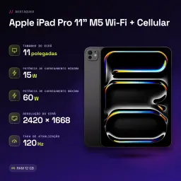 Apple iPad Pro 11 pouces M5 Wi-Fi + Cellular 512Go Noir OLED 120Hz 5G + LTE - caractéristiques, 120 Hz