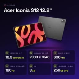Acer Iconia S12 12.2 polegadas 8GB/256GB Cinzento Dimensity 8300 WiFi - características, 120 Hz