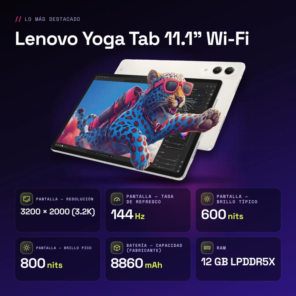 Lenovo Yoga Tab 11,1 pouces Wi-Fi 12Go/256Go Blanc Snapdragon 8 Gen 3 8860mAh - caractéristiques