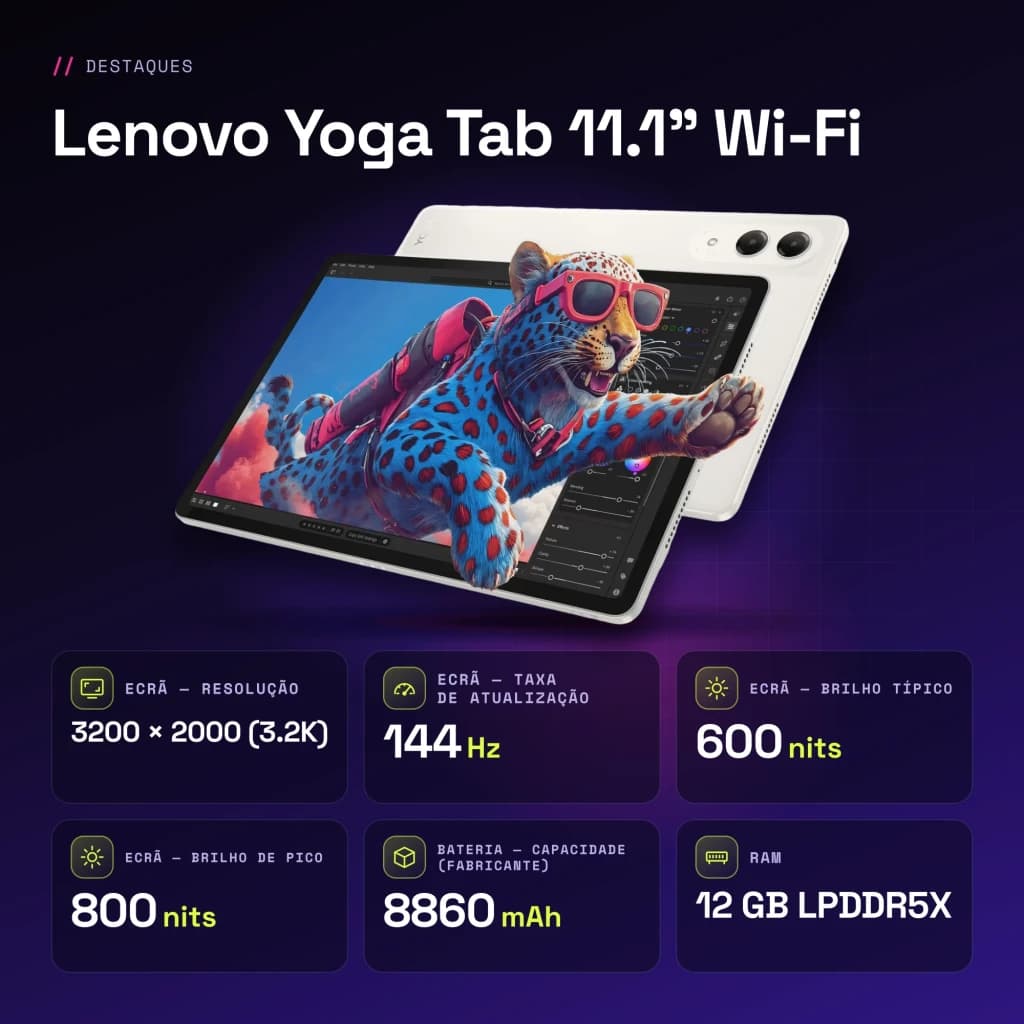 Lenovo Yoga Tab 11,1 pouces Wi-Fi 12Go/256Go Blanc Snapdragon 8 Gen 3 8860mAh - caractéristiques, 800 nits