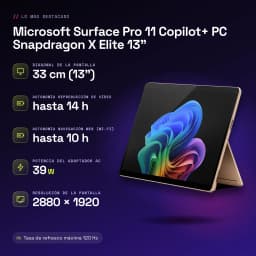 Microsoft Surface Pro 11 Copilot+ PC Snapdragon X Elite 13 polegadas 16GB/512GB Areia PixelSense Flow 120Hz - características