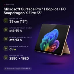Microsoft Surface Pro 11 Copilot+ PC Snapdragon X Elite 13 polegadas 16GB/512GB Areia PixelSense Flow 120Hz - 12 MP, 1440p