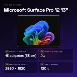 Tablet Microsoft Surface Pro 12 13 pulgadas OLED táctil color platino, biseles delgados, resolución 2880 x 1920, diseño premium y pantalla vibrante