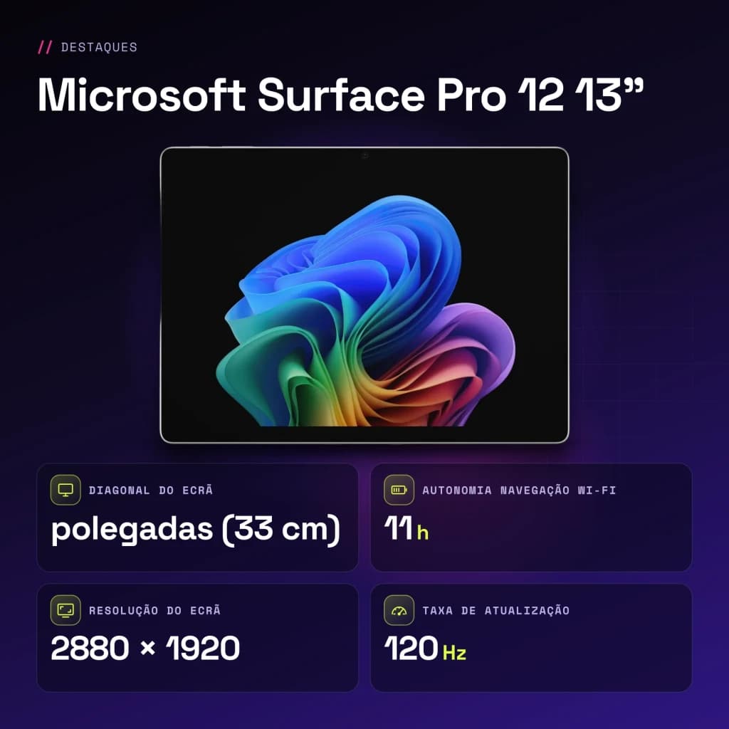 Tablet Microsoft Surface Pro 12 13 pulgadas en color platino con pantalla OLED 13, táctil, biseles delgados y resolución 2880 x 1920, tasa 120 Hz