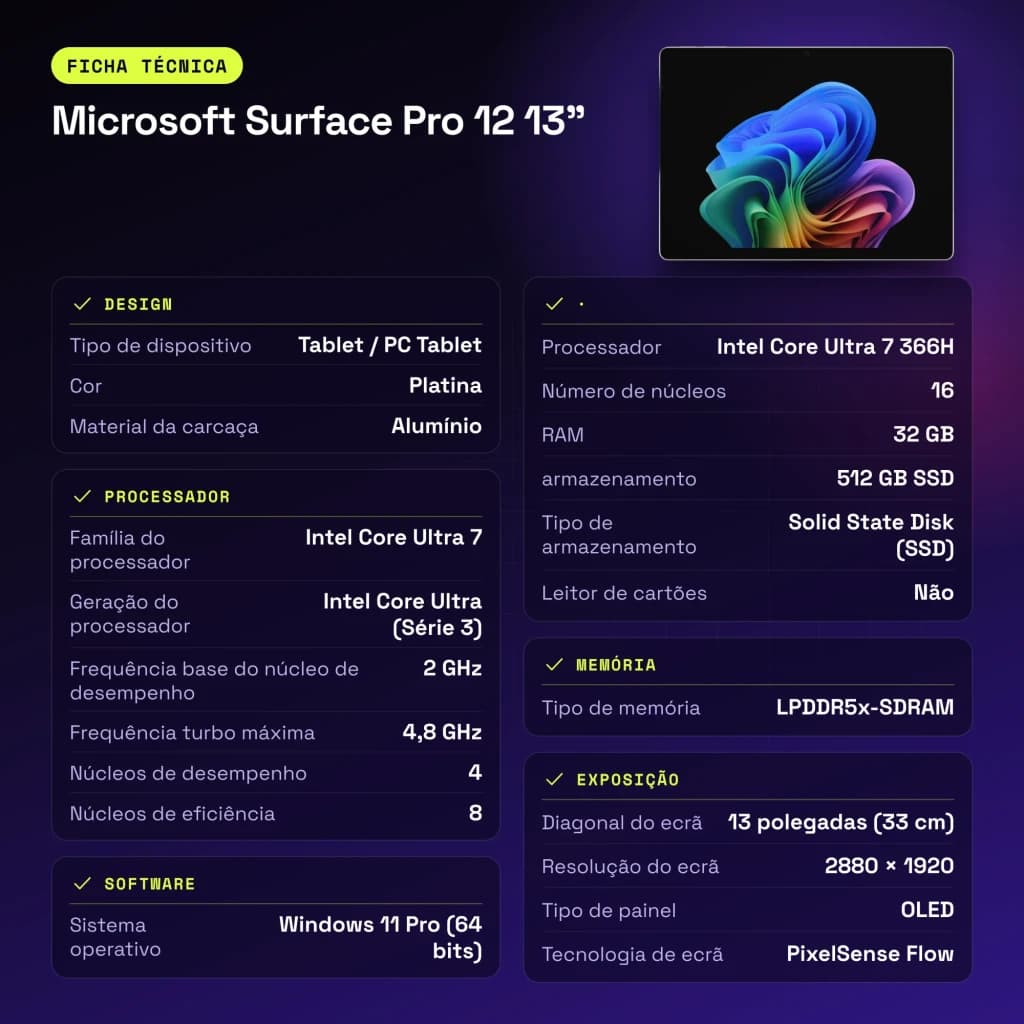 Tablet PC Microsoft Surface Pro 12 13 pulgadas en platino, chasis de aluminio, pantalla OLED táctil 2880x1920 120 Hz, ligera y moderna con biseles delgados
