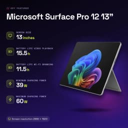Tablet Microsoft Surface Pro 12 de 13 pulgadas color platino con pantalla PixelSense Flow 120Hz y bisel delgado, soporte trasero tipo kickstand y cámara