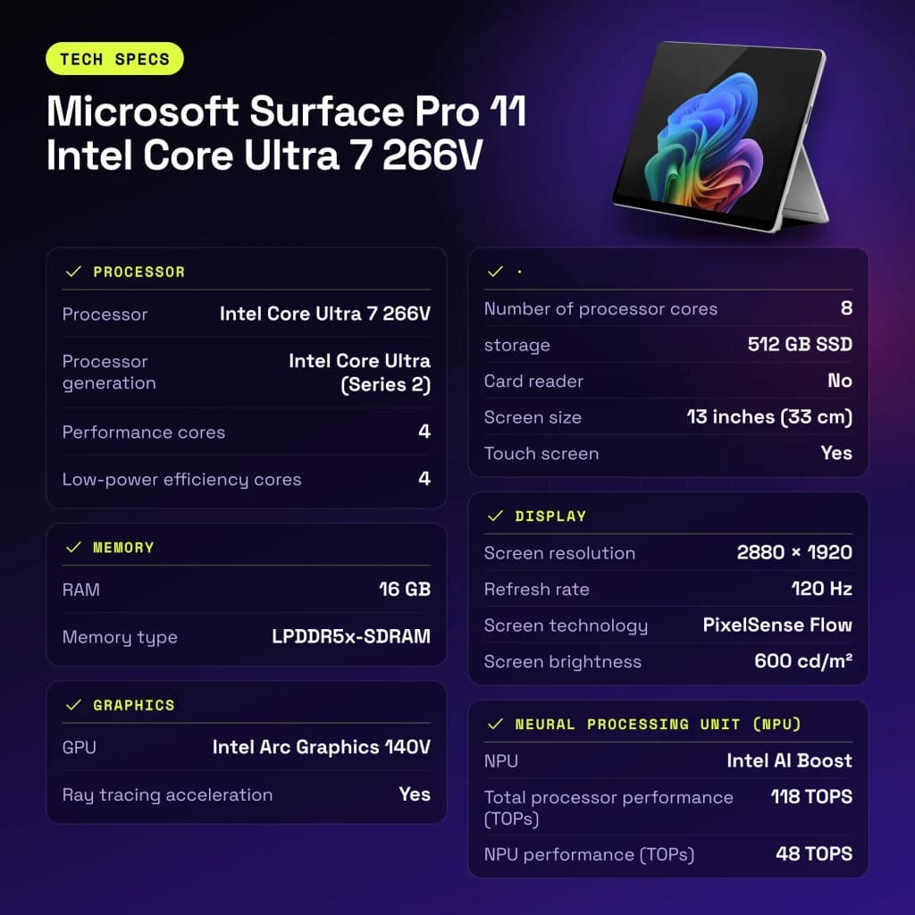 Tablet Microsoft Surface Pro 11 Intel Core Ultra 7 266V 16GB/512GB 13 polegadas 120Hz Táctil Platina - características, 10 MP