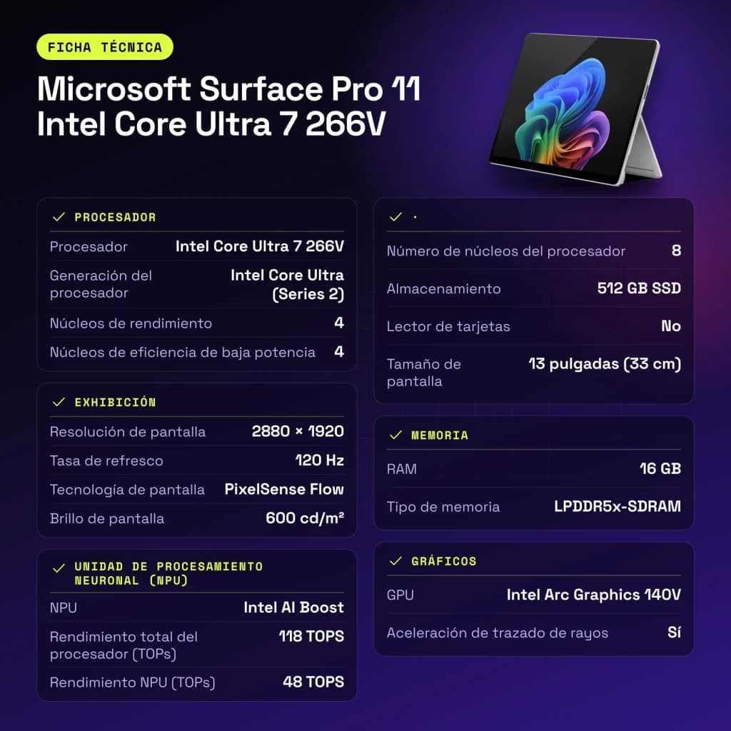 Tablet Microsoft Surface Pro 11 Intel Core Ultra 7 266V 16GB/512GB 13 polegadas 120Hz Táctil Platina - WiFi 7.0