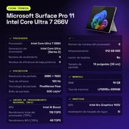 Tablet Microsoft Surface Pro 11 Intel Core Ultra 7 266V 16GB/512GB 13 polegadas 120Hz Táctil Platina - WiFi 7.0