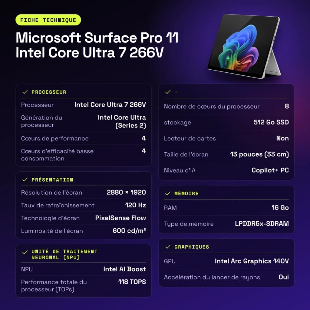 Tablet Microsoft Surface Pro 11 Intel Core Ultra 7 266V 16GB/512GB 13 polegadas 120Hz Táctil Platina - 209 mm