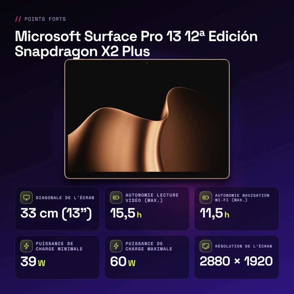 Microsoft Surface Pro 13 12.ª Edição Snapdragon X2 Plus 16GB/512GB Dourado 13 polegadas PixelSense Flow 120Hz - 4 GHz