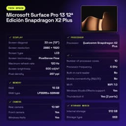Microsoft Surface Pro 13 12.ª Edição Snapdragon X2 Plus 16GB/512GB Dourado 13 polegadas PixelSense Flow 120Hz - 10 MP
