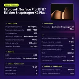 Microsoft Surface Pro 13 12.ª Edição Snapdragon X2 Plus 16GB/512GB Dourado 13 polegadas PixelSense Flow 120Hz - 512 GB
